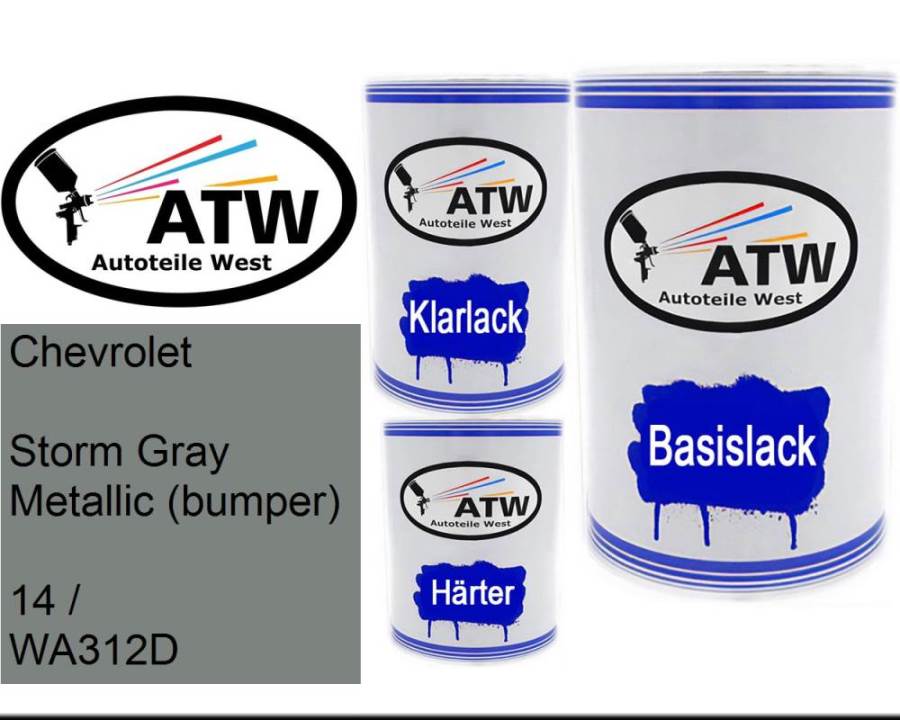 Chevrolet, Storm Gray Metallic (bumper), 14 / WA312D: 500ml Lackdose + 500ml Klarlack + 250ml Härter - Set, von ATW Autoteile West.